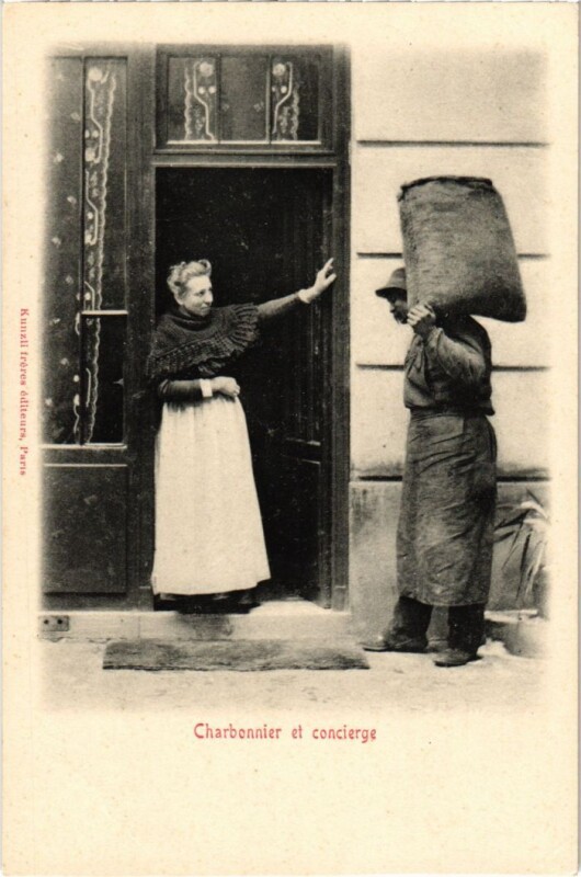 Carte postale ancienne Paris Petits Metiers Charbonnier et concierge