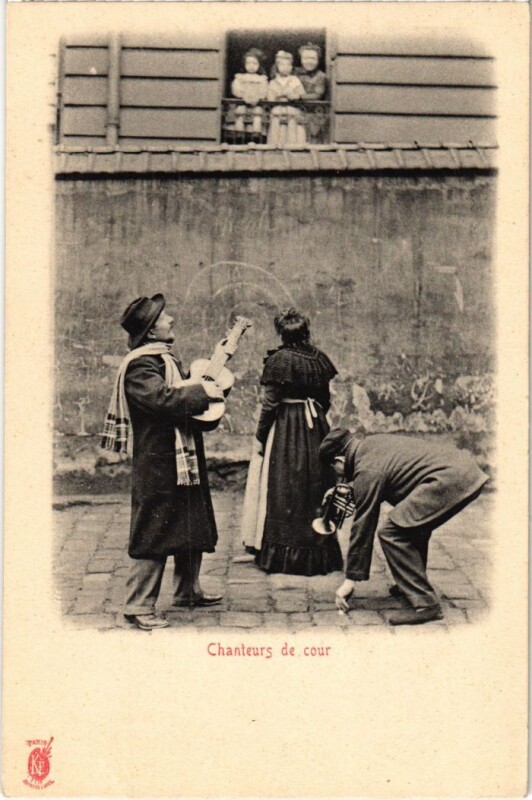 Carte postale ancienne Paris Petits Metiers Chanteurs de Cours à Paris