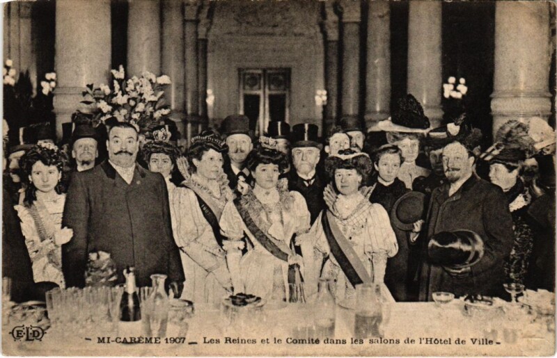 Carte postale ancienne Paris 4e Mi-Careme 1907 reines dans l'hotel de Ville à Paris 4e