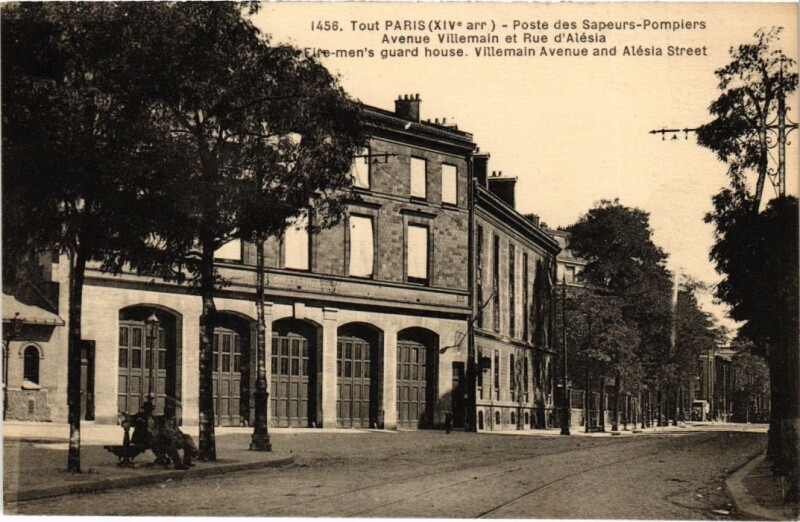 Carte postale ancienne Poste des Sapeurs-Pompiers - Avenue Villemain et Rue d'Alésia à Paris 14e