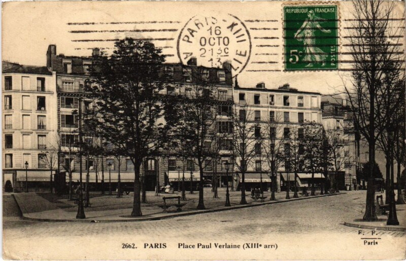 Carte postale ancienne Paris 13e Place Paul verlaine F. Fleury à Paris 13e