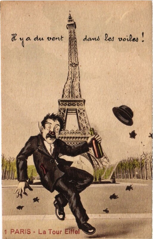 Carte postale ancienne Paris 1 Tour Eiffel l y a du vent dans les voiles