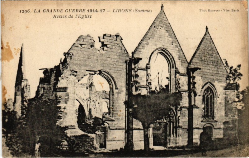 Carte postale ancienne Lihons Restes de l'Eglise à Lihons