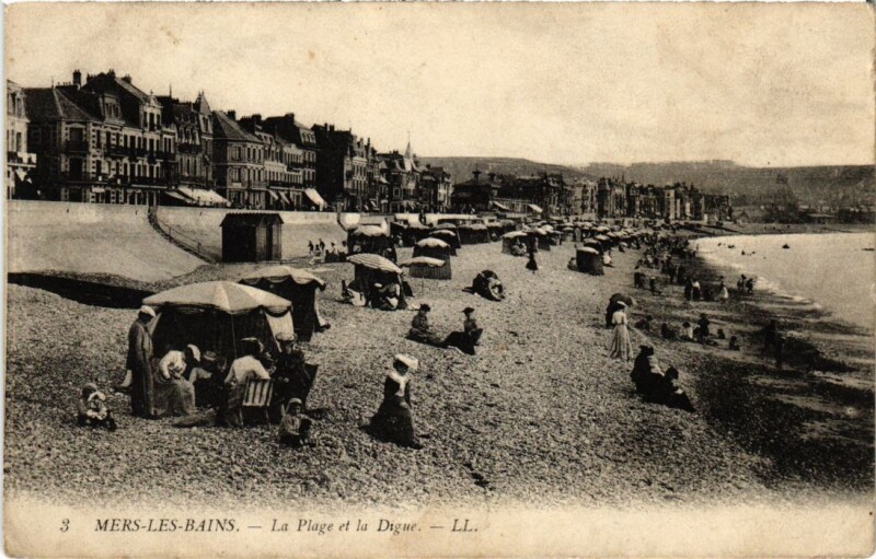 Carte postale ancienne Mers-les-Bains La Plage et la Digue à Mers-les-Bains