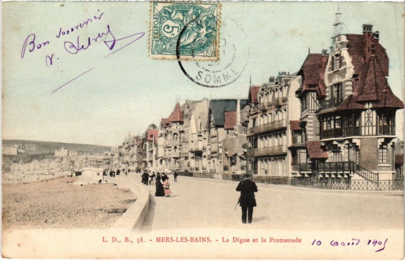 Carte postale ancienne Mers-les-Bains La Digue et la Promenade à Mers-les-Bains
