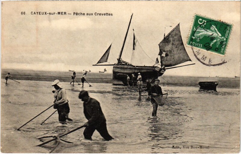Carte postale ancienne Cayeux-sur-Mer Peche aux Crevettes à Cayeux-sur-Mer