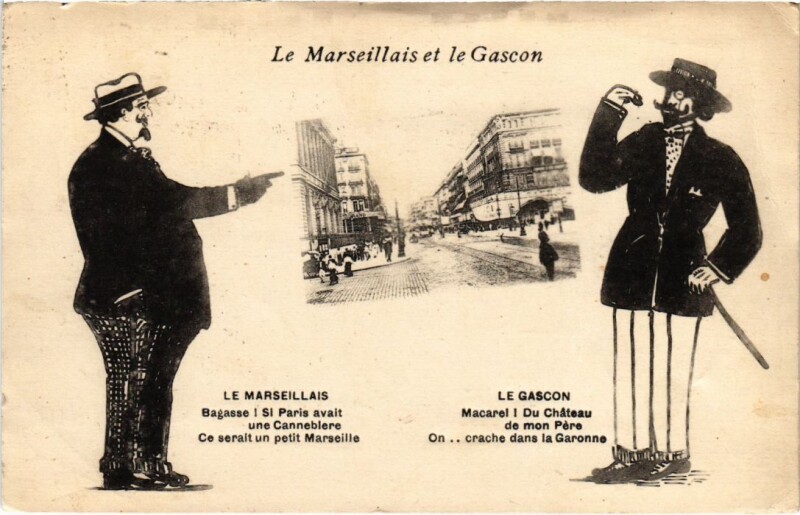Carte postale ancienne Marseille Le Marseillais et la Gascon à Marseille