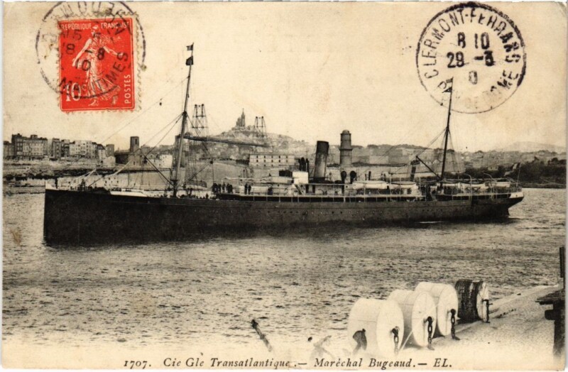 Carte postale ancienne Marseille Cie. Gle. Transatlantique - Marechal Bugeaud à Marseille