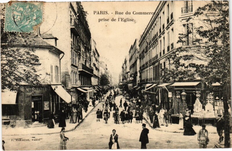 Carte postale ancienne Rue de Commerce prise de l'Eglise à Paris 15e