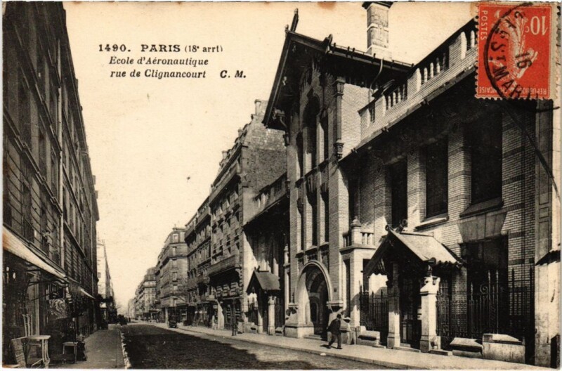 Carte postale ancienne Ecole d'Aéronautique - Rue de Clignancourt à Paris 18e