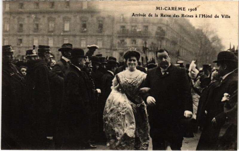 Carte postale ancienne Paris 4e Mi-Careme 1908 Arrivee de la Reine des Reines à Paris 4e