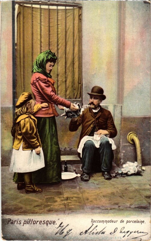 Carte postale ancienne Paris Petits Metiers Raccomodeur de porcelaine