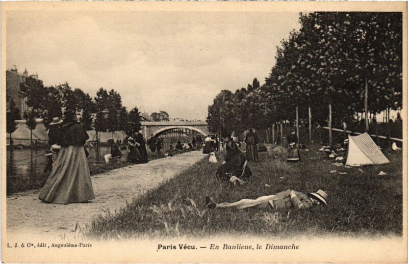 Carte postale ancienne Paris Vecu. en Banlieu le dimanche