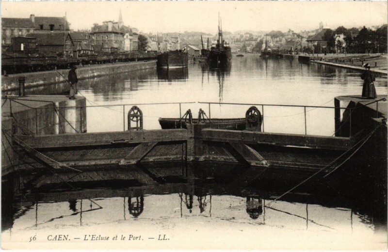Carte postale ancienne Caen L'Ecluse et le Port France