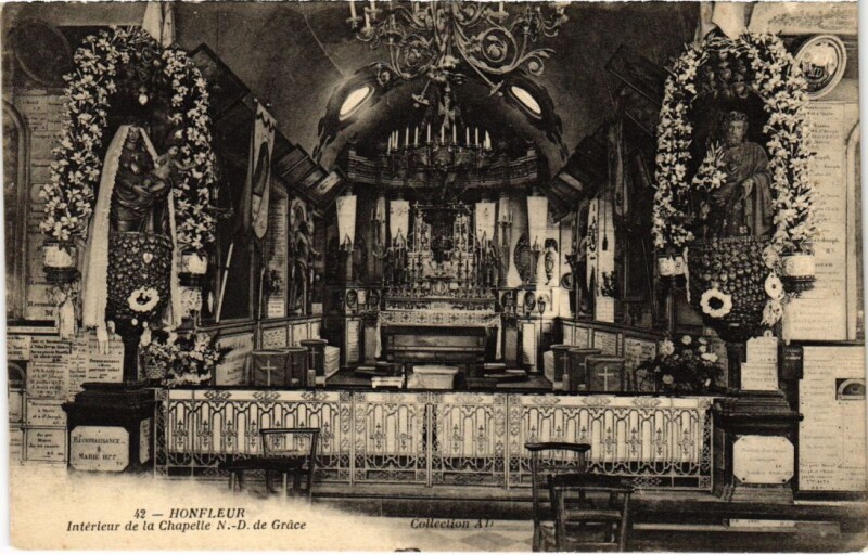 Carte postale ancienne Honfleur Interieur de la Chapelle Notre-Dame de Grace France à Honfleur
