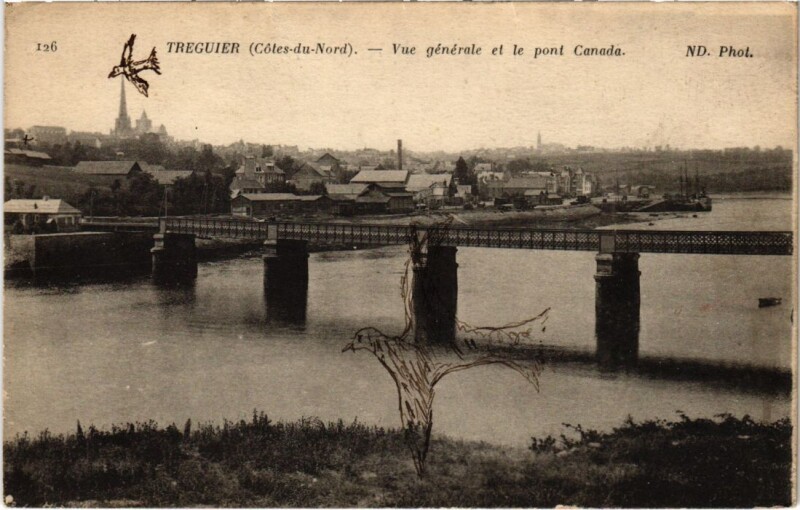 Carte postale ancienne Treguier Vue Generale et le Pont Canada