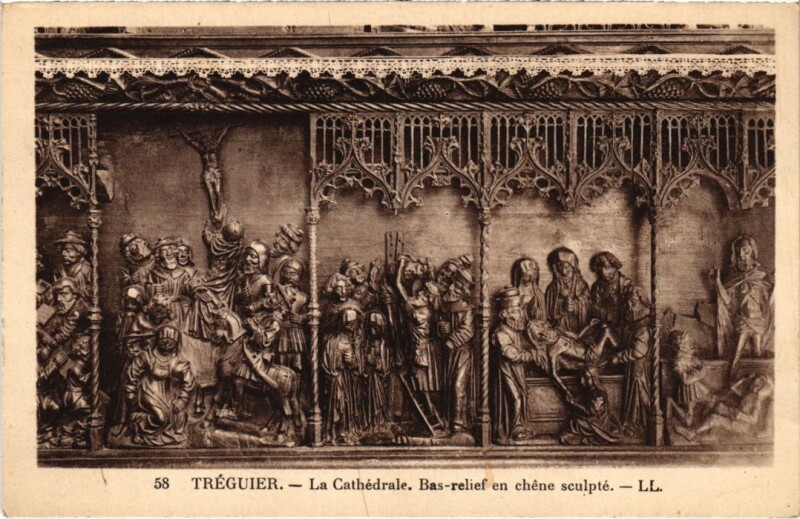 Carte postale ancienne Treguier La Cathedrale - Bas-Relief en Chene Sculpte