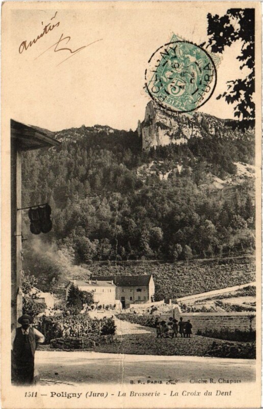 Carte postale ancienne Poligny La Basserelle ,La Croix du Dent à Poligny