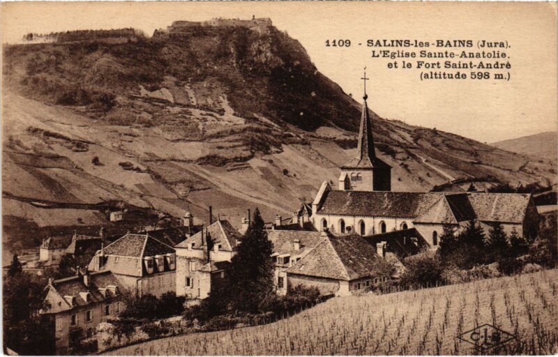 Carte postale ancienne Salins les Bains Eglise Saint-Anatoile à Salins-les-Bains