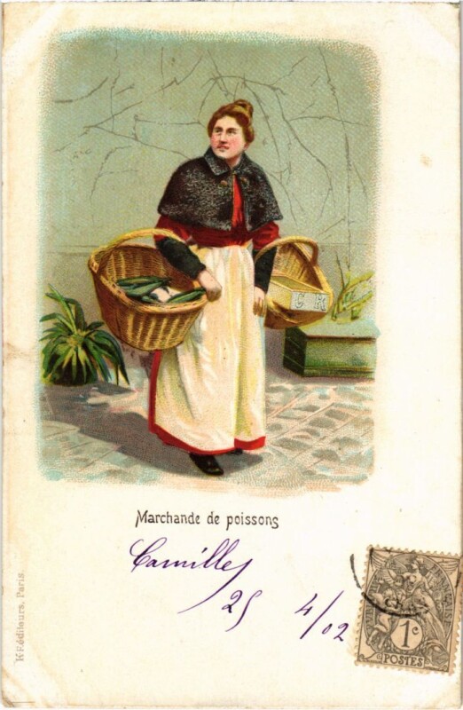 Carte postale ancienne Paris Petits Metiers la marchande de poisson