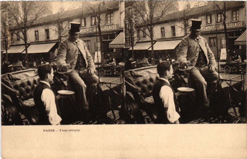 Carte postale ancienne Paris Petits Metiers Cocher j'Y vais relayer