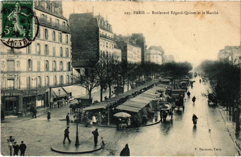 Carte postale ancienne Boulevard Edgard-Quinet et le Marché à Paris 15e