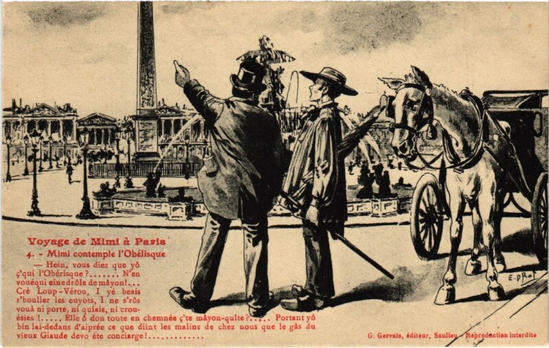 Carte postale ancienne 4 Voyage de Mimi a Paris contemple l'Obelisque