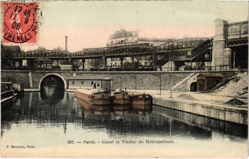 Carte postale ancienne Canal et Viaduc du Métropolitain à Paris 10e