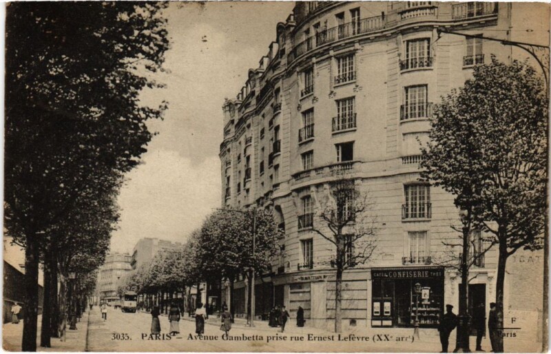 Carte postale ancienne Paris 20e Avenue Gambetta Rue Ernest Lefevre F. Fleury à Paris 20e