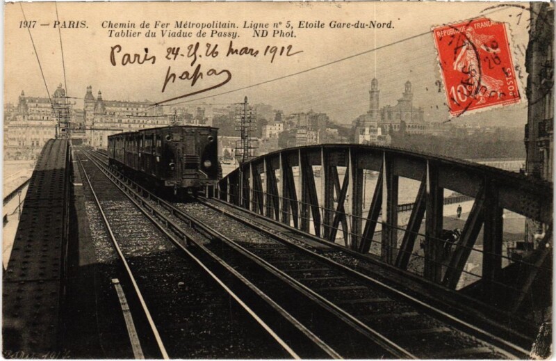 Carte postale ancienne Chemin de Fer Métropolitain - Ligne n°5 Etoile Gare-du-Nord - Tablier du Viaduc du Passy à Paris 15e