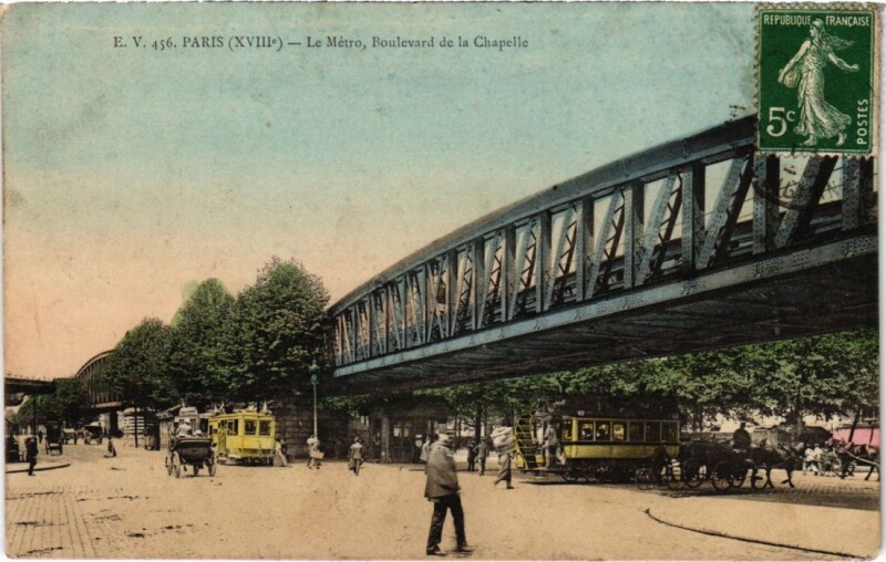 Carte postale ancienne Le Métro - Boulevard de la Chapelle à Paris 10e