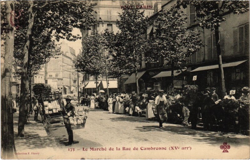Carte postale ancienne Le Marché de la rue Cambronne à Paris 15e