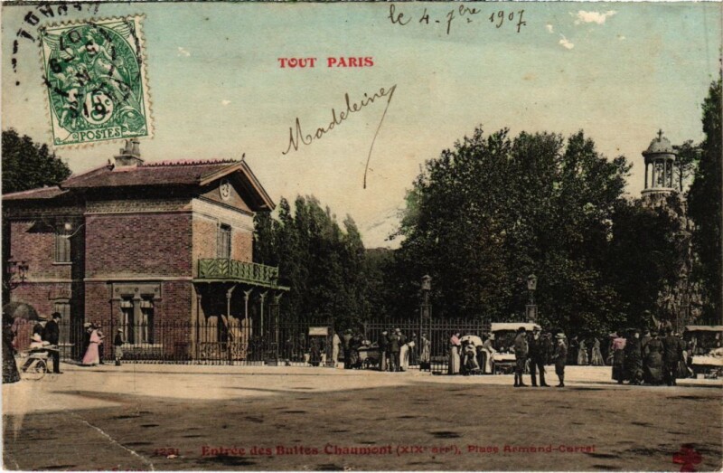 Carte postale ancienne Entrée des Buttes-Chaumont à Paris 19e
