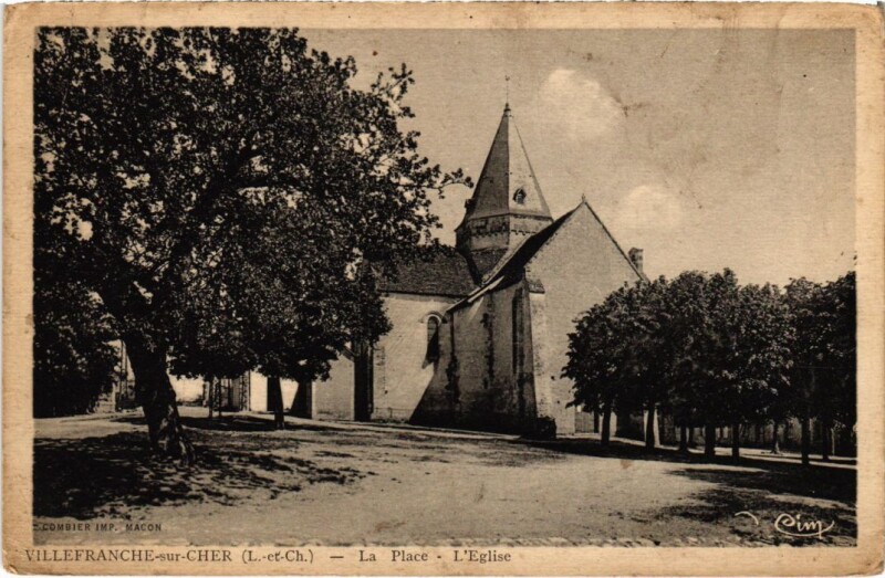 Carte postale ancienne Villefranche s Cher La Place, L'Eglise France