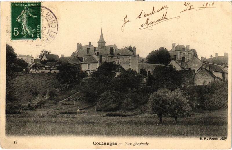 Carte postale ancienne Coulanges Vue Generale France