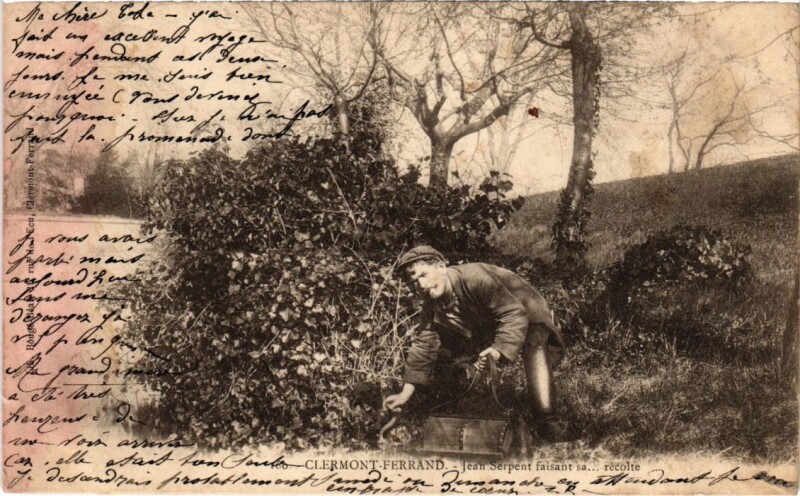 Carte postale ancienne Folklore Clermont-Ferrand Jean Serpent faisant sa recolte à Clermont-Ferrand