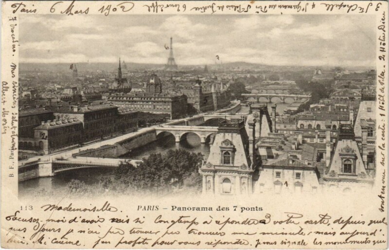 Carte postale ancienne Paris 4e Panorama des 7 ponts