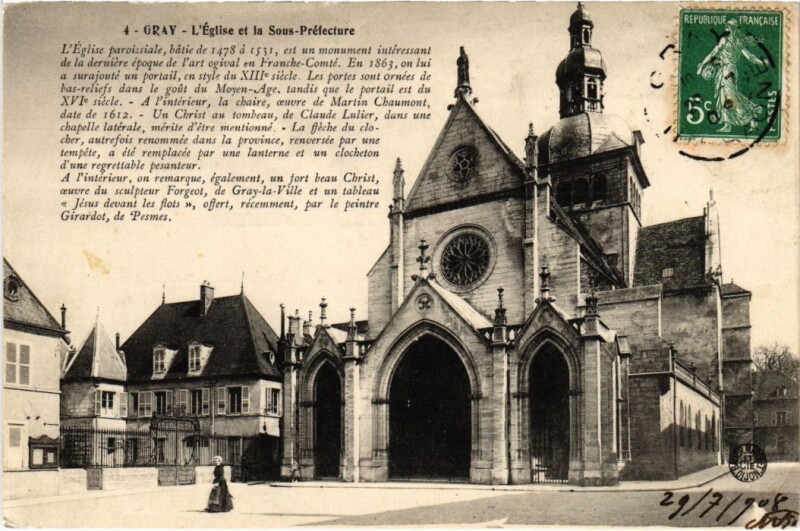 Carte postale ancienne Gray l'Eglise et la Sous Prefecture