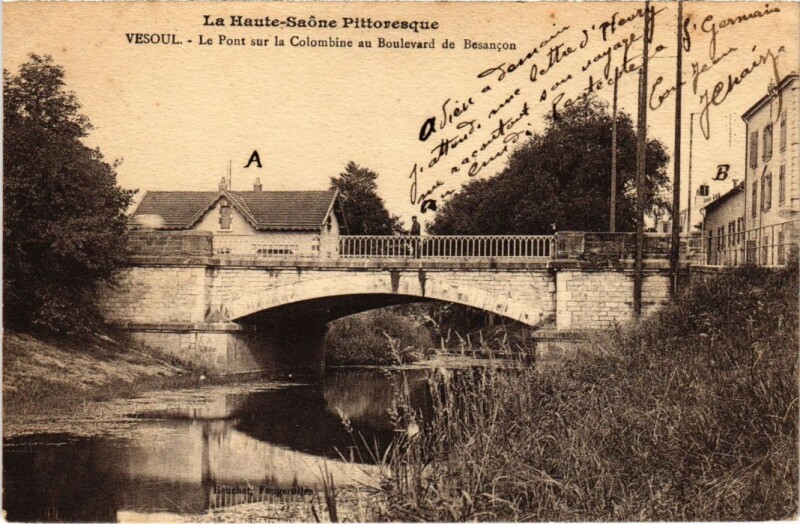 Carte postale ancienne Vesoul Pont sur la Colombine Bd de Besancon à Vesoul