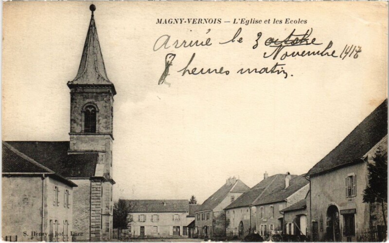 Carte postale ancienne Magny-Vernois l'Eglise et les Ecoles à Magny-Vernois