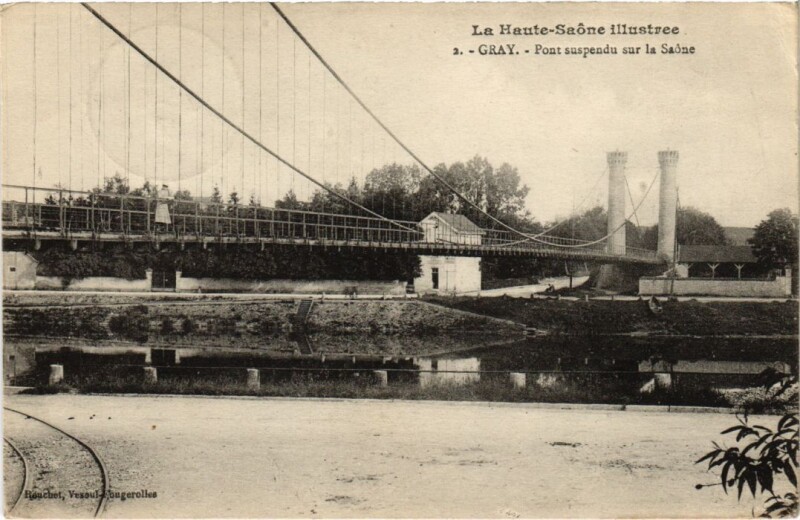 Carte postale ancienne Gray Pont suspendu sur la Saone