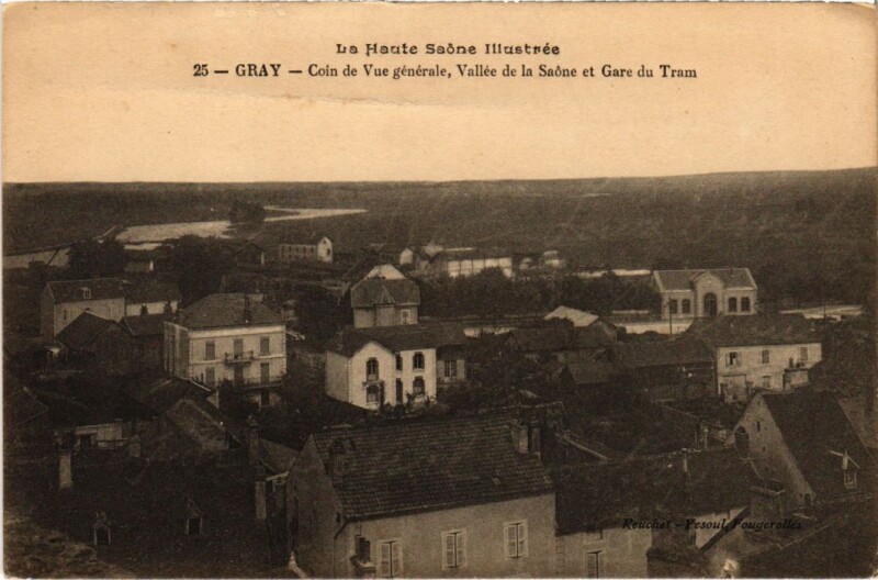 Carte postale ancienne Gray coin de vue generale gare du Tram