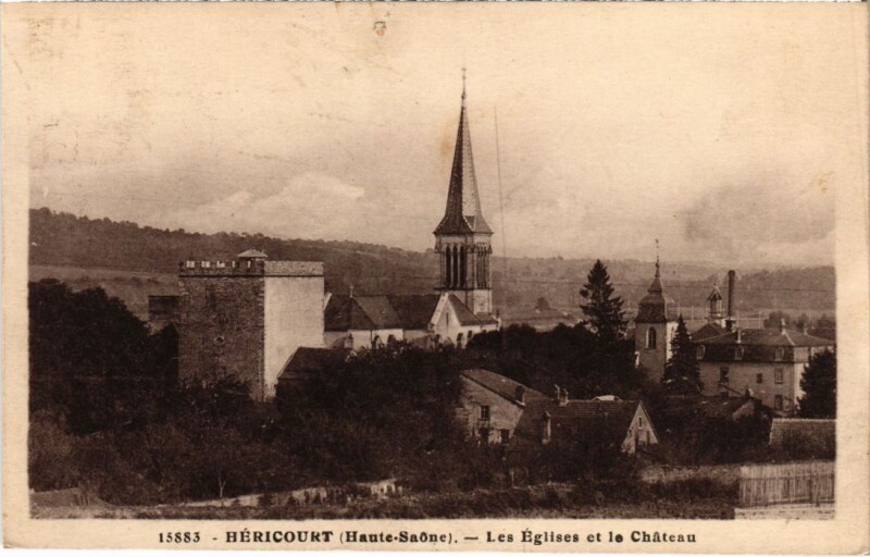 Carte postale ancienne Hericourt Les Eglises et le Chateau