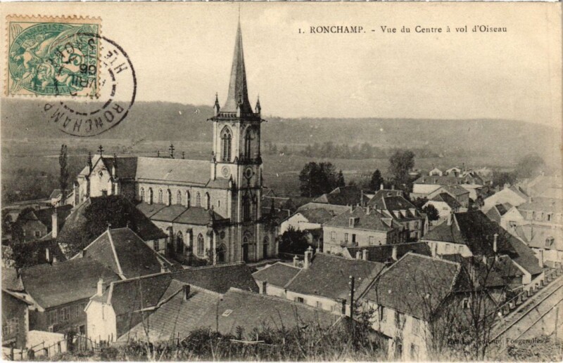 Carte postale ancienne Ronchamp vue du Centre à Ronchamp