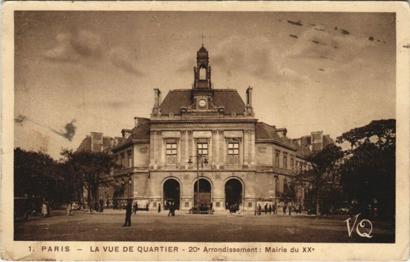 Carte postale ancienne Mairie du XXe à Paris 20e