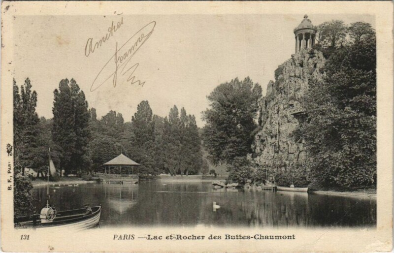 Carte postale ancienne Lac et Rocher des Buttes-Chaumont à Paris 19e