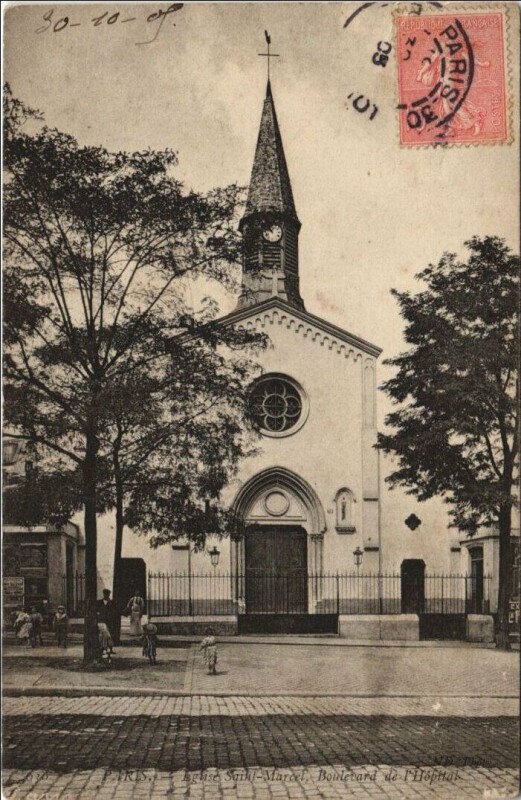Carte postale ancienne Paris 13e Eglise Saint-Marcel Bd de l'hopital