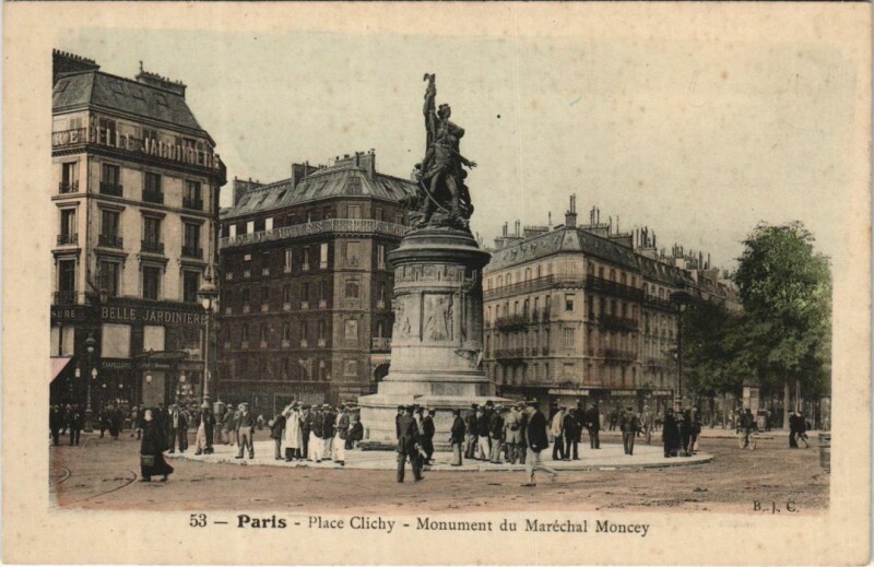 Carte postale ancienne Place Clichy - Monument du Maréchal Moncey à Paris 18e