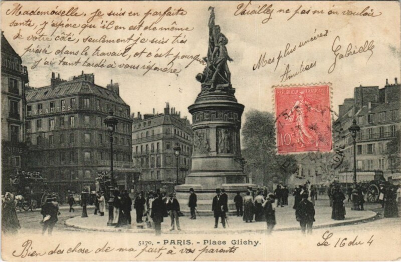 Carte postale ancienne Paris 17e Place Clichy