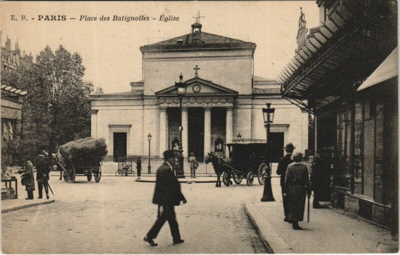 Carte postale ancienne Paris 17e Place des Batignolles Eglise